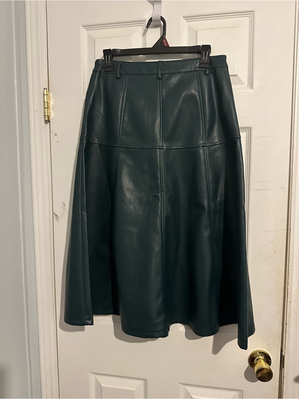 Marc New York Faux Leather Button-Front A-Line‎ Midi Skirt - Deep Green